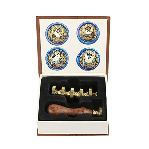 Juego de sellos de cera, ANBOSE Juego de sellos de cera de animales estrellados con 4 cabezas de latón extraíbles y 1…