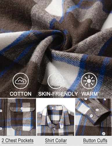Image of COOFANDY Mens Flannel Shirts Long Sleeve Plaid Shirt Jacket Button Down Shirt with Pockets