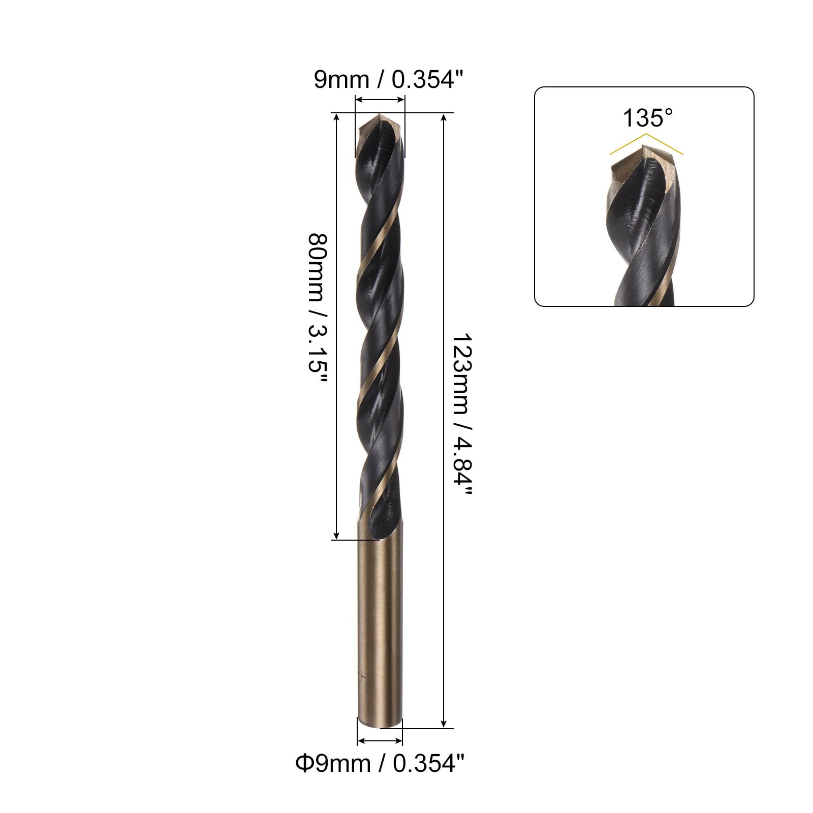 QUARKZMAN 12pz Punte Elicoidali 9mm Acciaio ad Alta Velocità (Hss) Rivestite Nitruro Nero e Titanio Dorato 4341 Punte Trapano Elicoidali a Punto Diviso 135 Gradi per Acciaio Inox Metallo