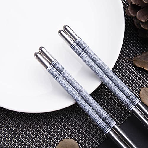5 Pairs Stainless Steel Reusable Chopsticks Dishwasher Safe Metal Chopsticks Lightweight Chop Sticks for Home and Restaurant (Blue and white porcelain) - Thumbnail 3