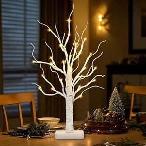 PABIPABI Lighted Birch Tree 22 Christmas Tree with 24 LED Tabletop Centerpiece Artificial Tree Lights Battery Powered Timer for Home Office Bedroom Wedding