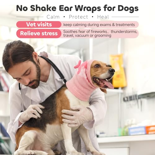 Image of Nanaki No Shake Ear Wraps For Dogs Hematoma-Dog Ear Cover for Bath Grooming, Dog Head Wrap For Anxiety Relief& Noise Protection,Fireworks 4th July,Thunder,Vet Visit, Travel, Snoods for Eating Drinking