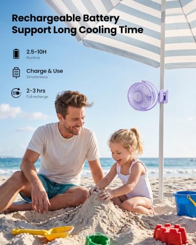 Image of Gaiatop Portable Clip on Fan Battery Operated, Small Powerful 3 Speed Quiet 360 Rotate, USB Rechargeable Mini Personal Cooling Fan for Desk Table Home Office Stroller Camping Women Gifts Purple