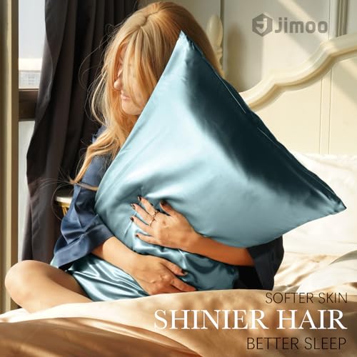 100% Mulberry Silk Pillowcase for Hair and Skin, 22 Momme Pure Natural Silk Pillow Case Both Sided with Zipper, Pillow Cover for Women Mom Men (Airy Blue, Queen 20''×30'')