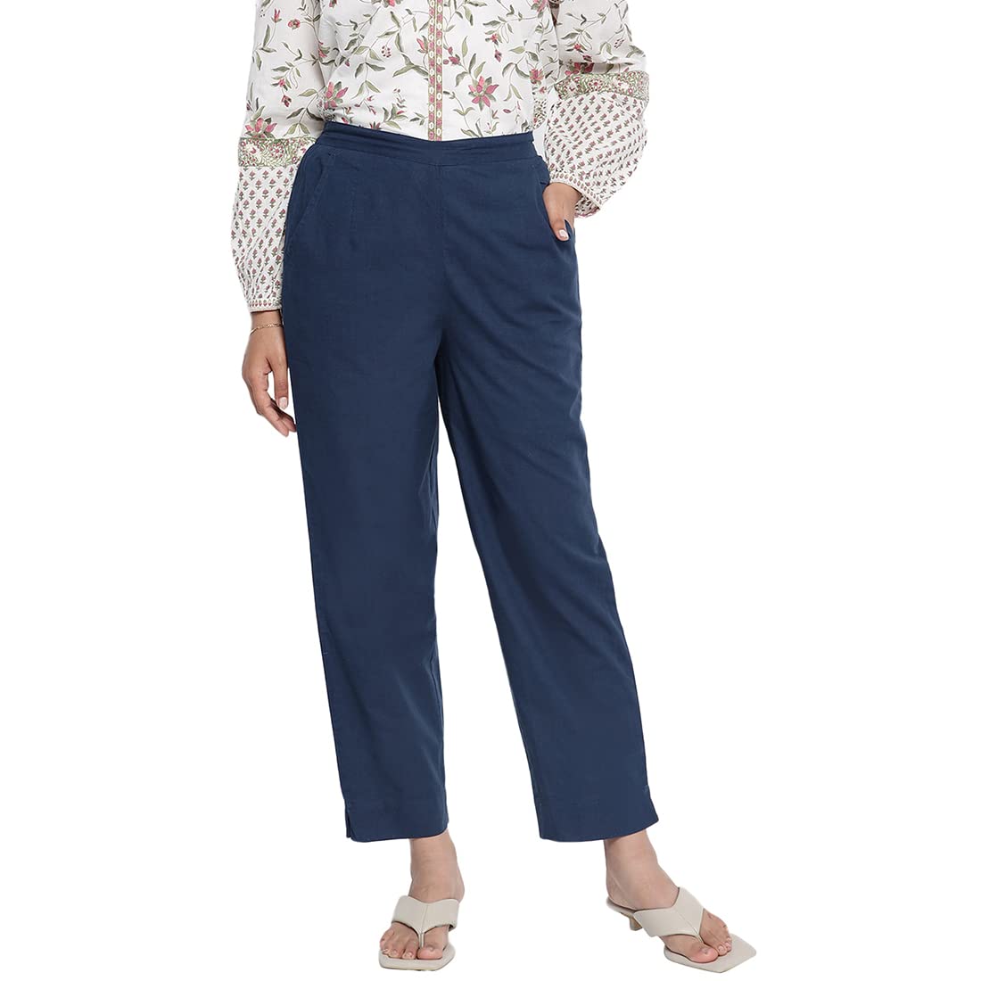 fabindia Women Cambric Tapered Pant Cotton_Blue-picture-10