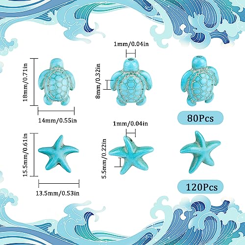 SUNNYCLUE 1 Box 80+120Pcs Turtle Beads Bulk Blue Starfish Beads Turtles Charms Synthetic Turquoise Summer Sea Ocean Animal Tortoise Bead for jewellery Making Beading Kit DIY Necklace Bracelet Supplies - Image 2