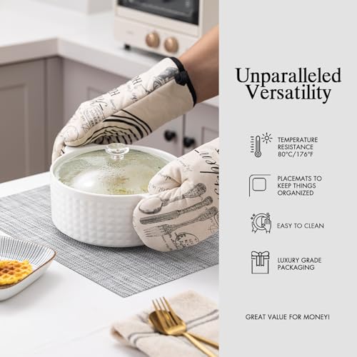 Image of Placemats Set of 4 - Easy Clean Woven Vinyl Placemats for Dining Table, Indoor /Outdoor Place Mats, Washable PVC Table Mats (Gray)