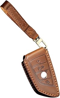 HIBEYO Funda de Piel para Llave de Coche Inteligente para BMW Serie 1, 2, 5, 6, 7, X1, X2, X3, X5, X6, Smart Remote Key Carcasa para Llave de Mando a Distancia, Color marrón