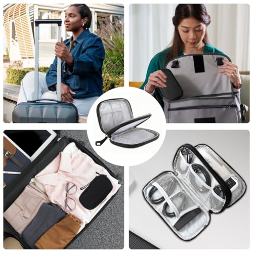 QiXinGYL Kabeltasche Organizer, Tech Pouch, Elektronische Taschen für Kabelorganizer Reise, Doppellagige Tragbare Ladekabel Organizer für Elektronik USB Powerbank Kabelaufbewahrungstasche(Schwarz)