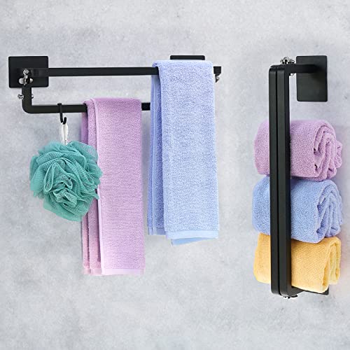 SumDirect Porte-serviettes sans perçage - Double barre porte-serviettes 42 cm noir mat - Porte-serviettes autocollant avec crochet pour salle de bain Cover