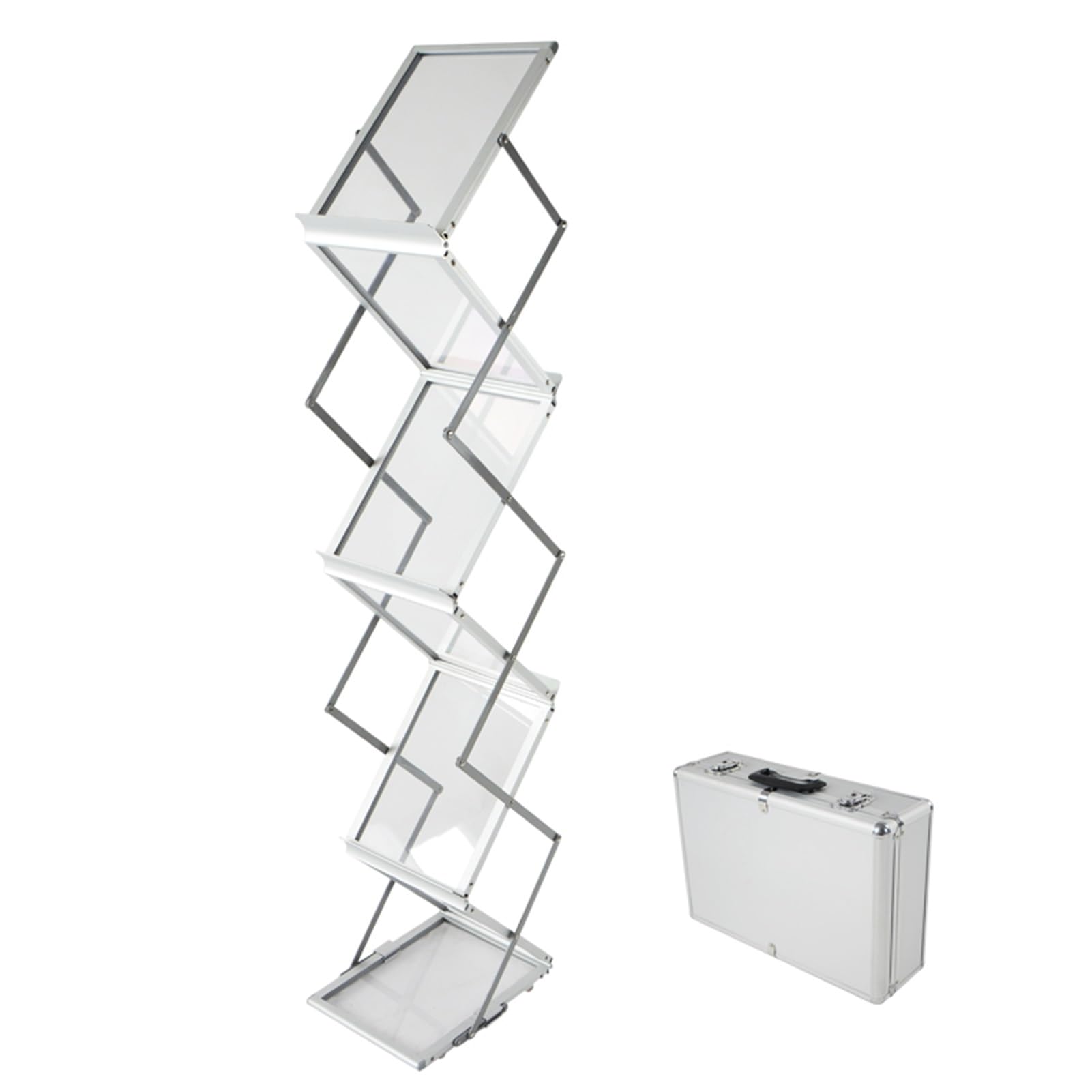 JKJZSALJ Floor Standing Magazine Catalog Rack,6 Pocket Foldable Brochure Display Rack,Aluminum Alloy Brochure Holder