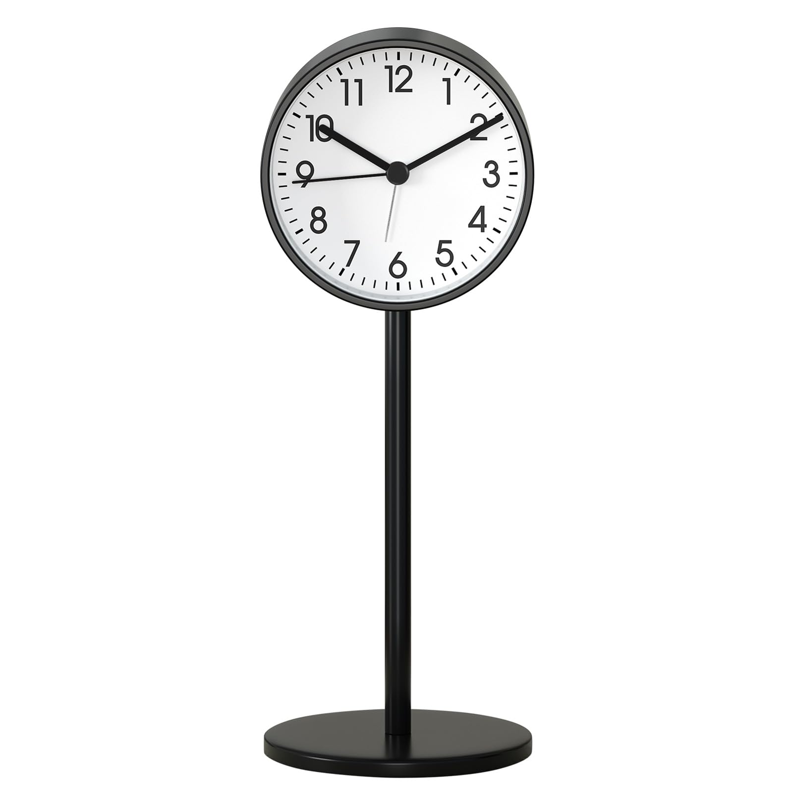 SUOKOMR Metal Table Clock Tall Nordic Alarm Silent Analog Black 8.3in