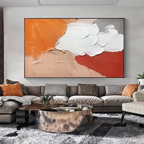 Peinture à l'huile abstraite pour salon moderne, grande toile rouge et blanche