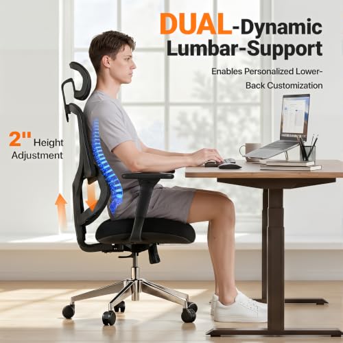 Image of Jacia House Big & Tall Ergonomic Office Chair with Lumbar Support | Breathable Mesh Back, 135 Recline, 360 Swivel, Sliding Seat, 2D Removable Headrest, 4D Armrest for Home Office & Gaming