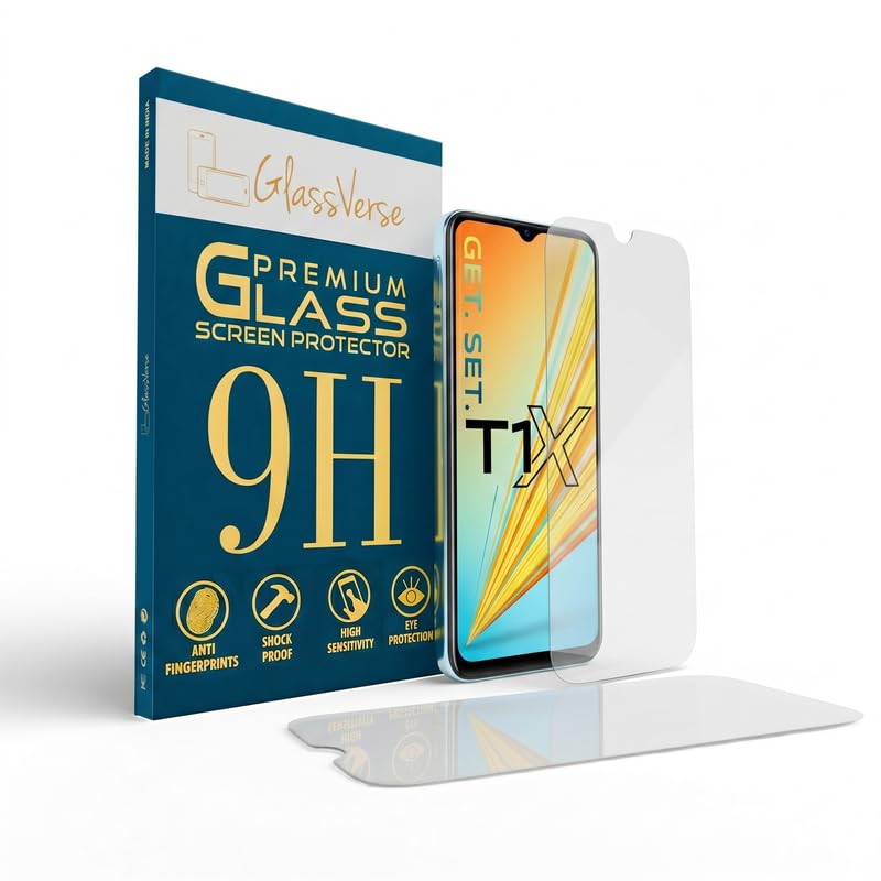 Image of GlassVerse PureView Tempered Glass for Vivo T1x | Crystal Clear, 9H Hardness Screen Protector, Edge to Edge, Case Friendly, Hassle-less Installation Kit Included. (Pack of 2)