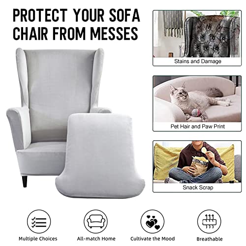Fundas elásticas para silla wingback de terciopelo pack de 2 fundas protectoras gris 7
