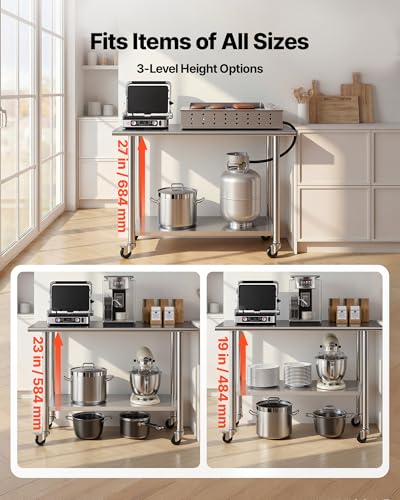 Image of VEVOR Stainless Steel Work Table, 24x48 inch Food Prep Table with Wheels and Backsplash, Commercial Kitchen Workstation with Adjustable Undershelf, Metal Utility Worktable, for Restaurant Home Outdoor