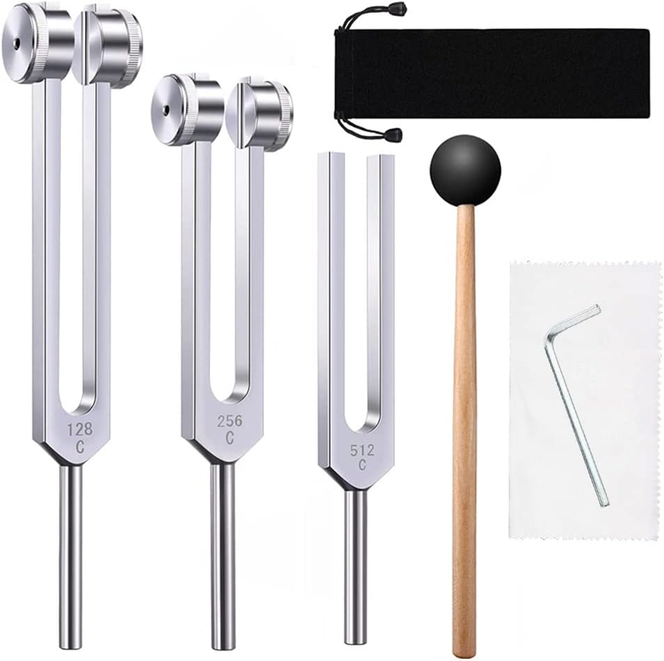 Tuning Forks for Healing Chakra Set 128Hz 256Hz 512Hz Weighted Tuning Fork 128 Hz Sound Therapy Solfeggio Tuning Fork Set Medical Meditation Tools Frequency Healing Devices