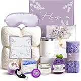 Get Well Gifts for Women, Self Care Hug in a Box Care Package for Comfort and Healing, Thinking of You Feel Better Lavender Spa Gifts 12Pcs Set with Blanket Mug Pocket Hug & Knitted Positive Eggplant