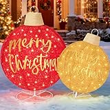 TOWPONICS 2Pcs Balls Outdoor Christmas Decorations, 35 Inch Prelit Giant Pop-Up Outdoor Christmas Ornament Balls for Outside Yard Porch with 185 LED Lights, 8 Lighting Modes, Stake, Zip Ties, Red/Gold