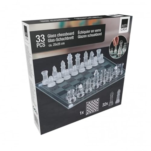 ABRUS Schachbrett 33 Stück | Glasschachbrettspiel | elegantes Design und tragbares Brettspiel für Anfänger, Kinder und Erwachsene Cover