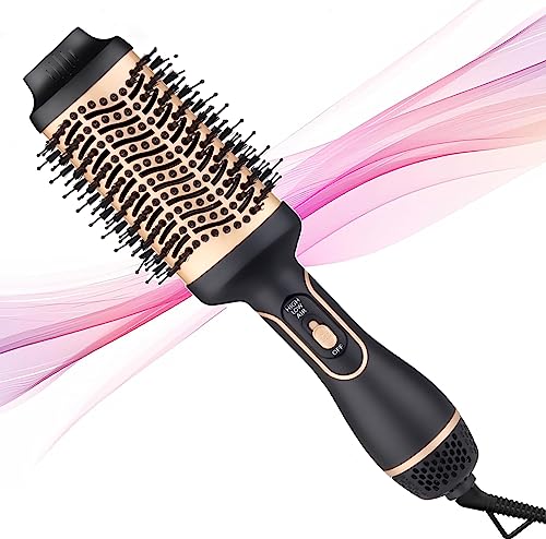 Image of Hair Dryer Brush, Quick Dry Hot Air Brush, Hair Dryer and Curler for Salon Results, Negative Ion Straightening Comb, 4 in 1 Hot Air Brush (Gold Color