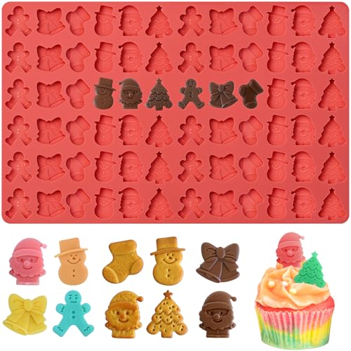 Christmas Chocolate Molds, 72 Cavities Silicone Candy Molds Santa Clause Christmas Tree Snowman Gingerbread Man Mini Gummy Silicone Mold for Chocolate, Candy, Fondant, Biscuit, Cookies, Cupcake Decor by SIQINZONGWA - Used condition - US$10.60