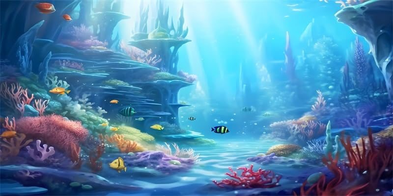 30x12inches Aquarium Background Under The Sea Fantasy World Fish Coral Scenery Backdrop Terrarium Background Reptile Habitat Fish Tank Decoration Vinyl Background
