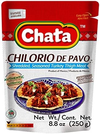 Chata Turkey Chilorio Pouch | Shredded, Seasoned Turkey Meat | Ready-to-Eat | No Preservatives | 8.8 Ounce (Pack of 12)