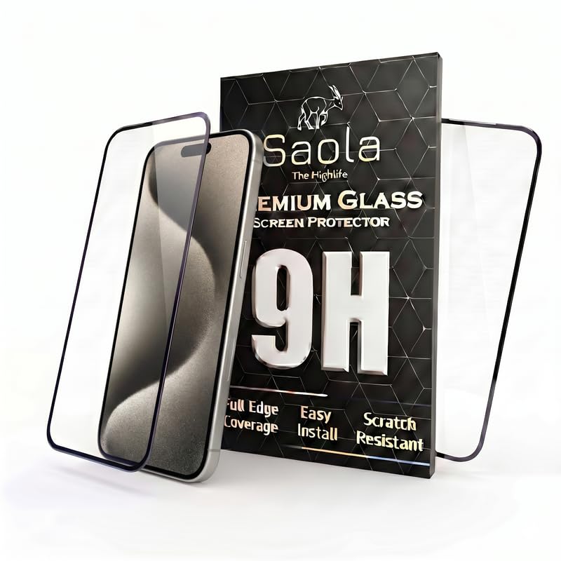 Image of Saola HD+ Oleophobic Tempered Glass For Apple Iphone 15 Pro Max (PACK OF 1) with Hassle-less Installation Kit. Full screen Coverage. 6.7 inch
