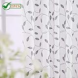 twin six embroidered curtains thick floral design faux linen drapes rod pocket with 7 back loops for bedroom living room ivory white gray w52 x l95 2panels 
