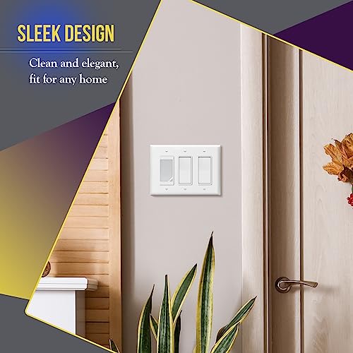 Image of ENERLITES Decorator Light Switch or Receptacle Outlet Wall Plate, Mid-Size 3-Gang 4.88 inch x 6.77 inch, Polycarbonate Thermoplastic, UL Listed, 8833M-W, White