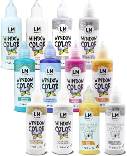 Set Window Color LM (12 x 80 ml Magic Moments) – Peinture repositionnable à base d’eau pour fenêtres, miroirs et carrelages