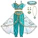 DiULi Disfraz de Princesa árabe para Niña, Set Vestido de Verde Esmeralda, Pantalones Bombachos de Princesa con Accesorios del Cabello, Collar, Anillo y Pendientes, Cosplay, Danza de Vientre Disfraces