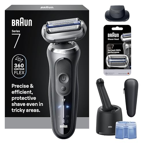 Braun Electric Razor for Men Series 7, Electric Shaver, Extra Head, Precision Trimmer, 4-in-1 Clean & Charge Center, Case, S7 7185cc