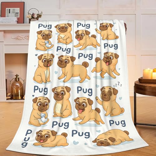 Pug Blanket Super Soft Warm Fluffy Fleece Flannel Dog Animal Throw Blanket Cozy Fuzzy Plush Stuff Bedding Blankets Gifts for Women Kids Boys Girls Adults 50X40