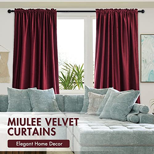 Image of MIULEE Burgundy Red Blackout Velvet Curtains Drapes 84 Inch Long 52 inchx84 inch | Luxurious Bedroom Living Room Decor, Room Darkening, Thermal Insulated, Rod Pocket Design, Super Soft Fabric
