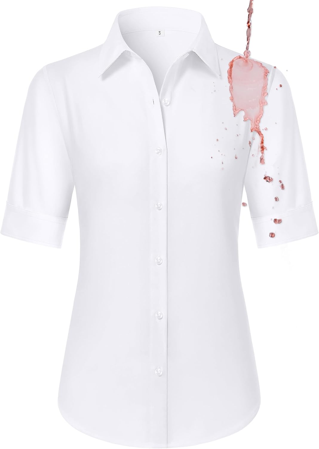 Button Down Shirts for Women Fitted Short Sleeve Dress Shirt Collared Blouses Work Tops Wrinkle Free