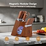 Ensembles de couteaux de cuisine avec bloc, Piklohas 15 Pièces Ensembles de couteau avec support magnétique amovible de couteau, acier à haute teneur en carbone Damas Couteau chef ensemble avec steak couteaux, idéal pour le cadeau chaud maison