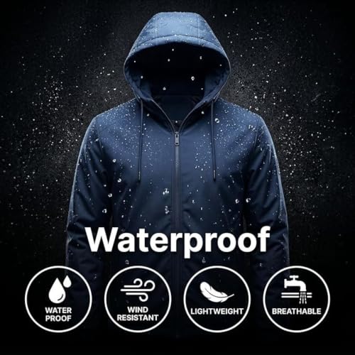 Image of MIA FASHION Men's Hooded Waterproof Rain Jacket Lightweight Wind Resistant Jacket with Zipper Pockets for Bike Riding, Travel & Outdoor Use