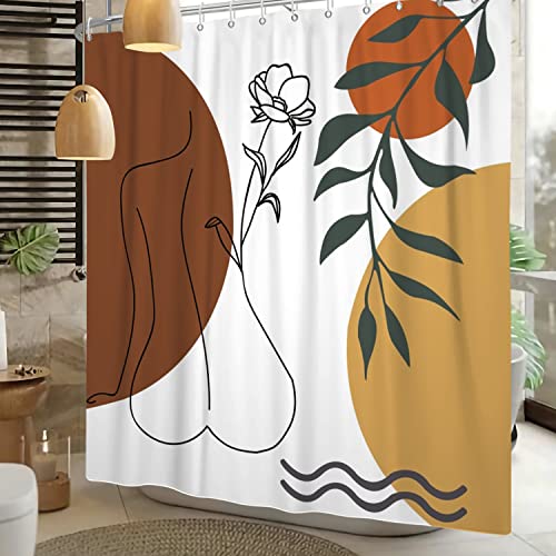 Leowefowa Abstract Shower Curtain For Bathroom, Modern Art Design, Minimalist Aesthetic Women Body Theme, Waterproof, 12 Hooks, 72 Inches #TOP3