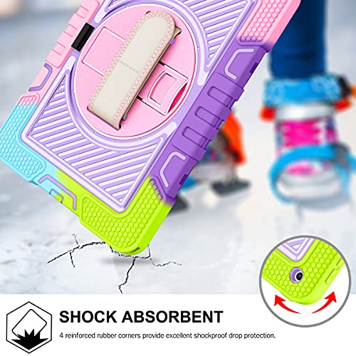 Hocase For Ipad 6Th/5Th Generation Case, Ipad 9.7 2018/2017 Case, With Pencil Holder, 360 Rotation Stand & Hand Strap, Rugged Shockproof Soft Silicone Hard Protective Case For Kids & Girls - Rainbow #TOP7