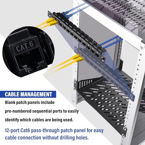 Image of GeeekPi 12 Port Patch Panel, 10inch 0.5U CAT6 Network Patch Panel for DeskPi RackMate T1 /T0 /T2 /T1 Plus /T0 Plus /TL1 and 10 Inch Server Rack /Network Cabinet