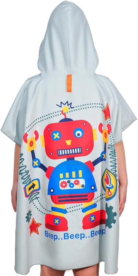 MADDY'S HOME Kids Hooded Beach Towel - Super Soft Absorbent Cotton Poncho for Boys & Girls, Bath Pool & Beach Use,Toddler to Teen (3-13 Years) (Robot)