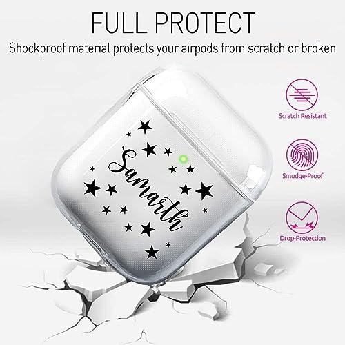 Image of MITZVAH Custom Name Personalised Airpod 2 Case for Airpods 1st and Airpod 2nd Generation Case Cover, Customized Airpods 2 Transparent case with Keychain (Stars-Name)