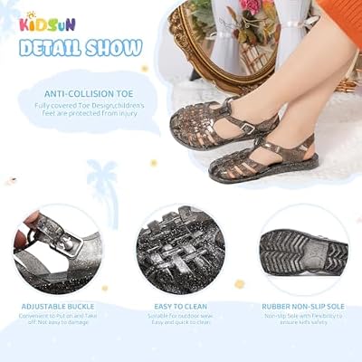 KIDSUN Toddler Girls Jelly Sandals Closed Toe Water Beach Summer Shoes Soft Rubber Sole Mary Jane Dress Shoes Princess Flat