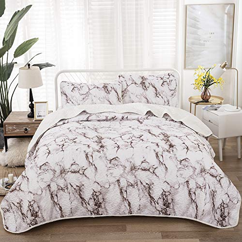 Sticker superb Colcha de mármore cinza branco azul púrpura 228 x 228 cm com 2 fronhas de almofada 50 x 70 cm colcha bordada bege verão primavera 2 pessoas (castanho branco)