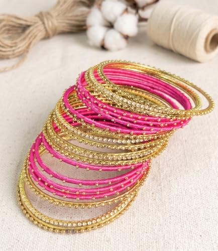 Image of NMII Non-Precious Metal with Base Metal and Zircon Gemstone Studded Ball Chain Linked Glossy Finished Silk thread Bangle set for Women and Girls
