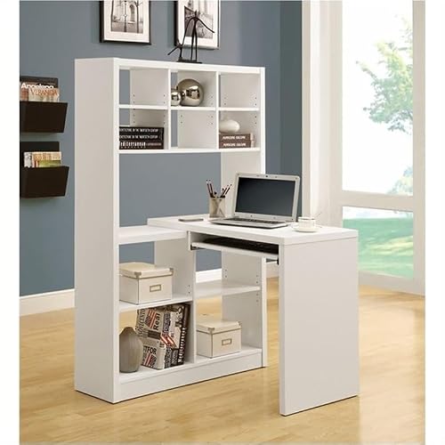 Bowery Hill Corner Computer Desk With Storage Bookcase Shevles In White #TOP3