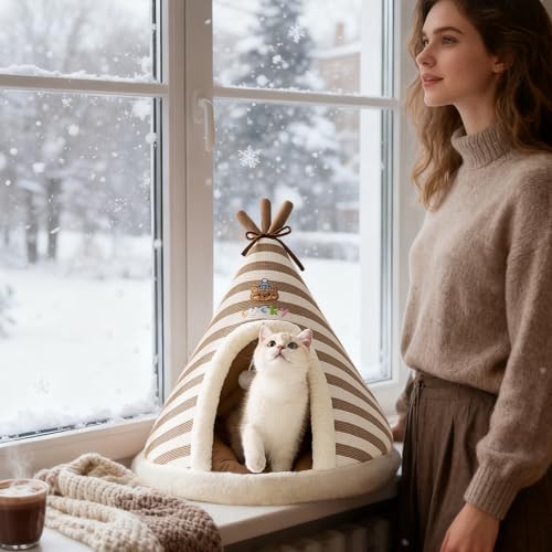 Lit pour chat doux confortable et tipi fermé chaud pour jeune chaton - 4